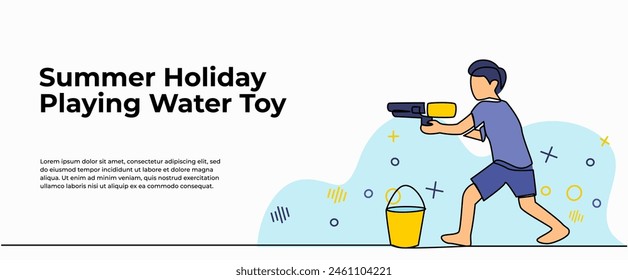 Vector illustration of  boy playing water toy. Modern flat in continuous line style.
