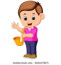 vector illustration of boy plays saxophone