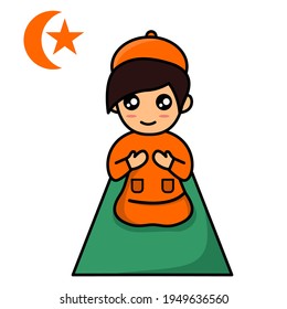 Vector Illustration of a boy praying after worship