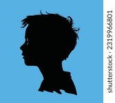 vector illustration of boy profile, black silhouette isolated on white background