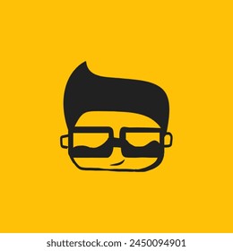 vector illustration of boy profile, black silhouette isolated on yellow background