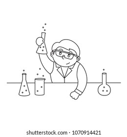vector illustration boy pupil holds chemical experiments