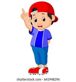 vector illustration of boy raising point finger