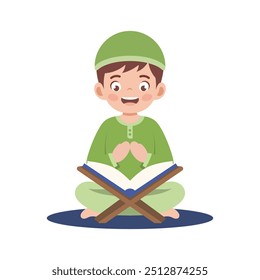 Vector Illustration of a Boy Reading the Al Quran