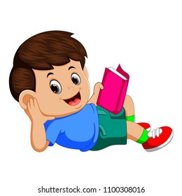vector illustration of boy reading book with enjoy