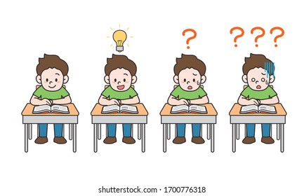 ilustración vectorial de un niño leyendo un libro