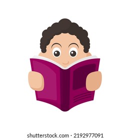 Vector illustration of a boy reading a book on a white background.