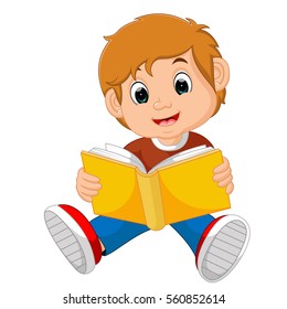 Vector illustration of boy reading book