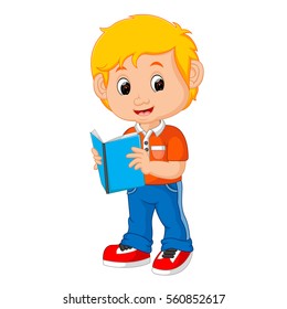 Vector illustration of boy reading book