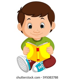 vector illustration of boy reading book cartoon
