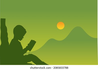 vector illustration of a boy reading, planning new year's resolutions, perfect for banners, covers and posters