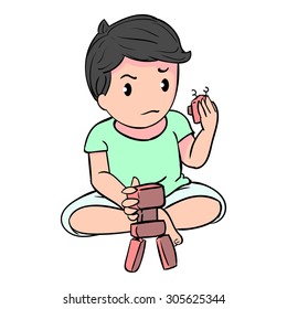 vector illustration of a boy repair his toy
