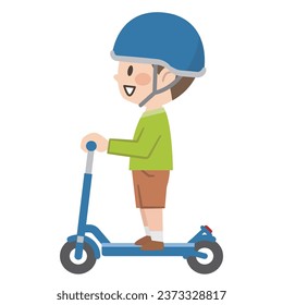 Vector illustration of a boy riding an electric scooter