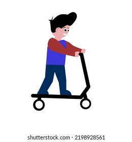 vector illustration of boy riding a scooter