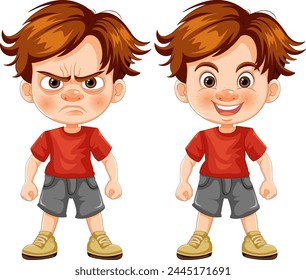 Vector illustration of boy showing different emotions