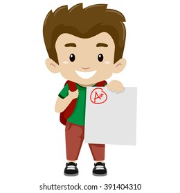 Vector Illustration of a Boy showing his A plus Exam