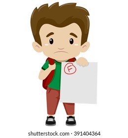 Vector Illustration of a Boy showing his Failed Exam