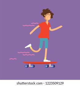 Vector illustration of a boy skateboarder riding a skateboard. Urban male citizen character