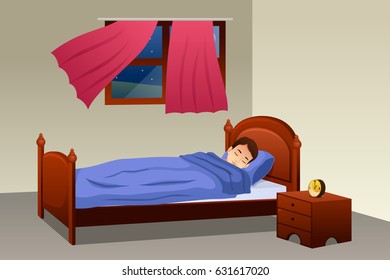 A vector illustration of Boy Sleeping in His Bedroom