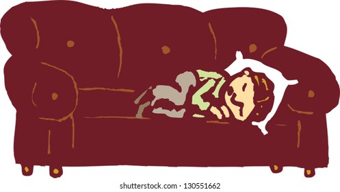 Vector illustration of boy sleeping on couch