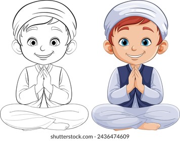 Ilustración vectorial de un niño sonriendo y saludando.