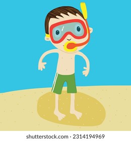 Vector illustration boy with snorkel wearing swimming suit