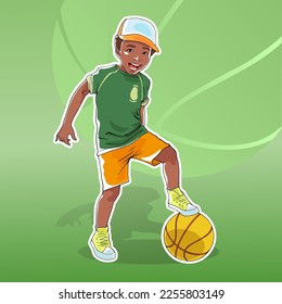 Vektorgrafik eines mit einem Ball stehenden Jungen