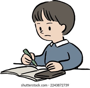 Vector illustration of a boy studying