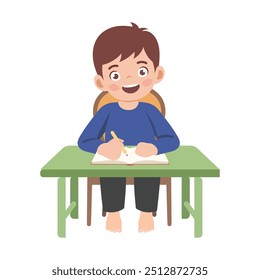 Ilustração vetorial de um menino estudando