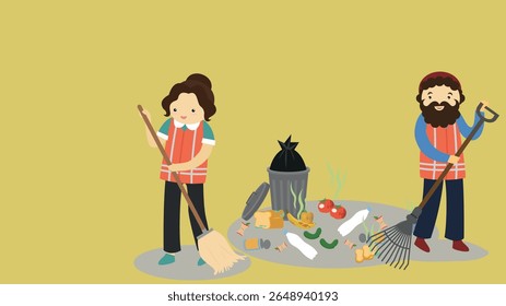 Vector illustration of a boy in a suit of Santa Claus cleaning a frozen lake