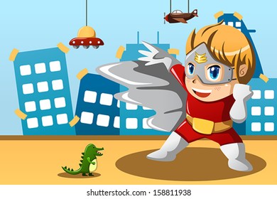 A vector illustration of boy in superhero costume