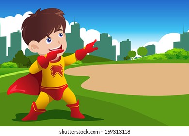 A vector illustration of boy in superhero costume