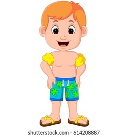 vector illustration of Boy swim with inflatable armbands cartoon