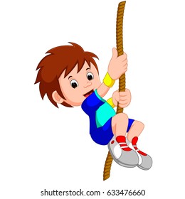 vector illustration of boy swinging on a rope