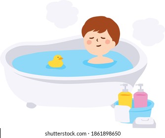 Vector illustration of a boy taking a bath