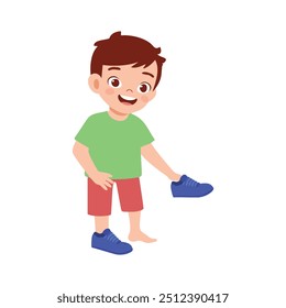 Vector Illustration of a Boy Taking Off His Shoes