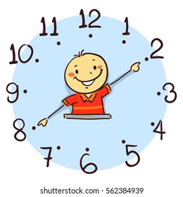 Vector Illustration of Boy using his arm as clock hand