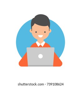 Vector illustration of a boy using a laptop
