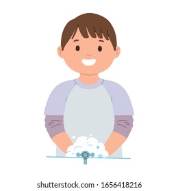 vector illustration of a boy washing his hands to be hygienic and clean
