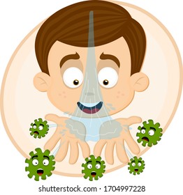 Vector illustration of a boy washing his hands, avoiding the coronavirus