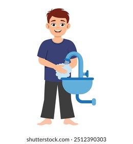 Vector Illustration of a Boy Washing His Hands