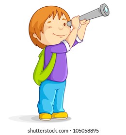 vector illustration of boy watching through telescope