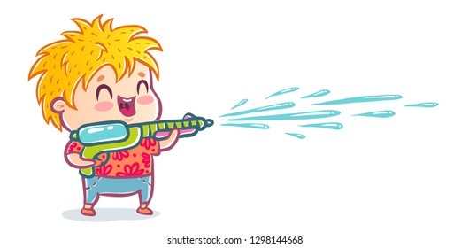 Vector illustration of a boy with water gun for Songkran festival in Thailand. Songkran water festival in Thailand.