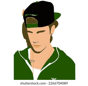 vector illustration of a boy wearing a black cap and a green coat