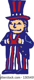Vector illustration of boy wearing the costume of uncle Sam