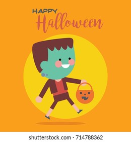 Vector illustration of Boy wearing frankenstein's monster costumes - Halloween costume characters