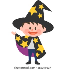 a vector illustration of a boy wearing halloween costumes