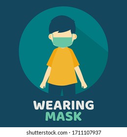 Vector illustration boy wearing mask with the text in flat design style. 