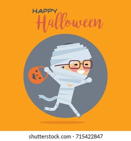 Vector illustration of a Boy wearing the mummy costumes - Halloween costume characters