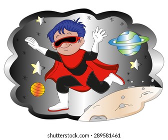 Vector illustration of boy wearing superhero costume.